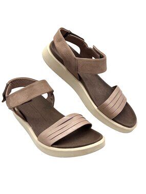 ECCO Leather Strappy Sandals Womens Size 8 (EU39) Beige Adjustable Ankle Strap